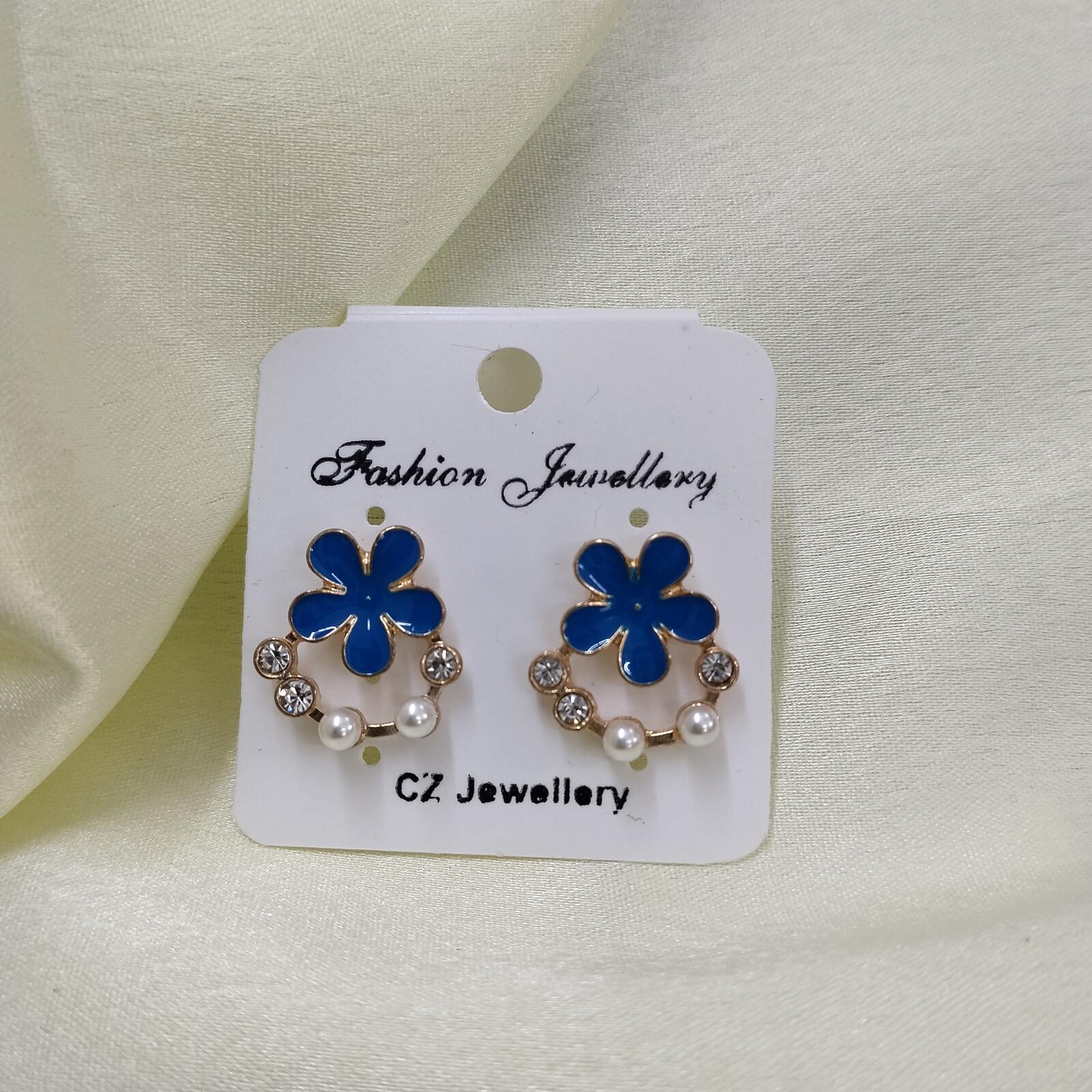 Hand Painted Flower Earrings Blue