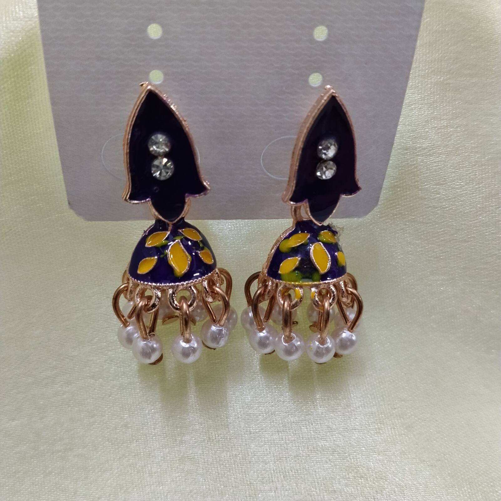 Hand Painted Jhumki Purple & Yellow