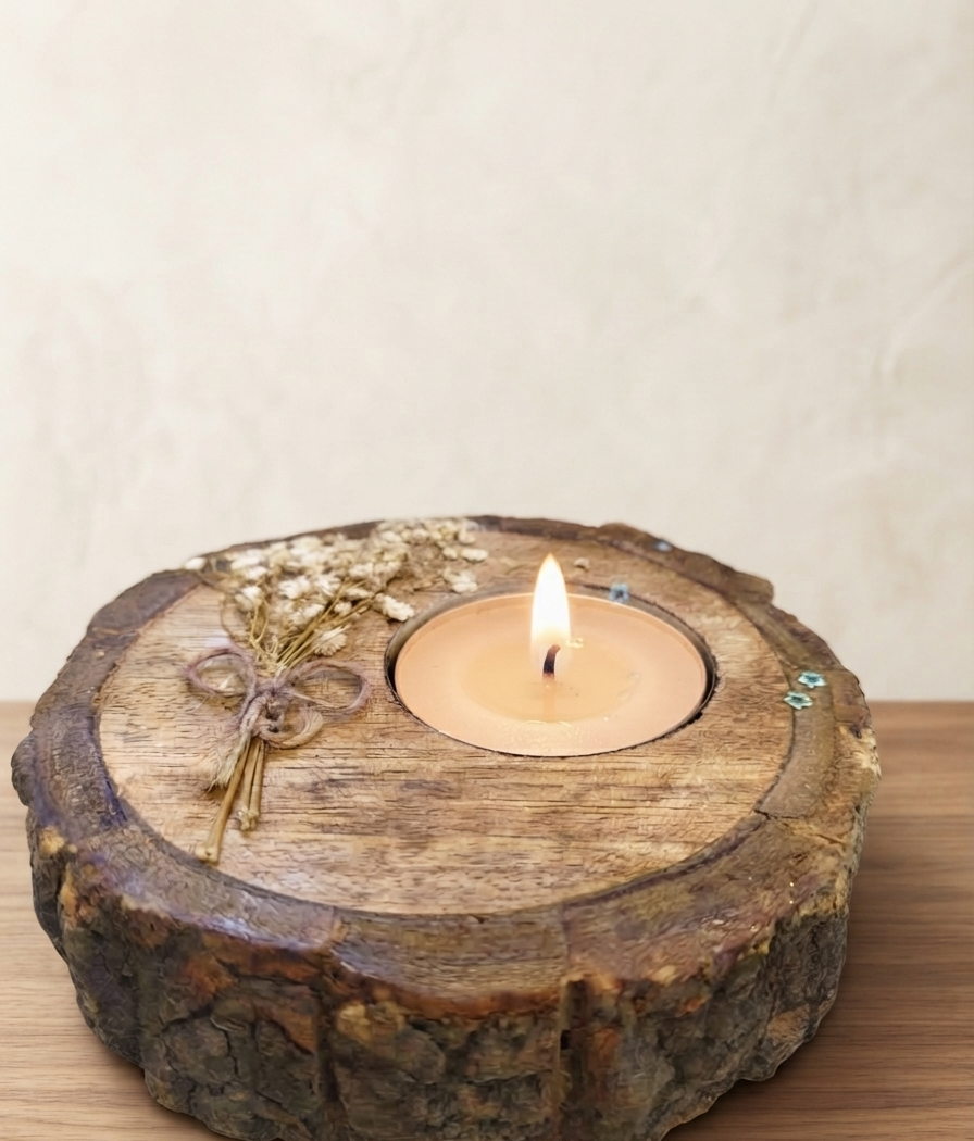 Wooden Circle Tealight Candle Holder