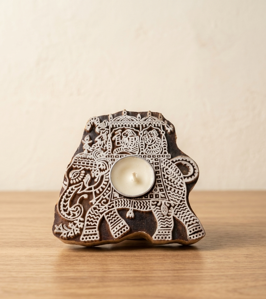 Elephant Block Tealight Candle