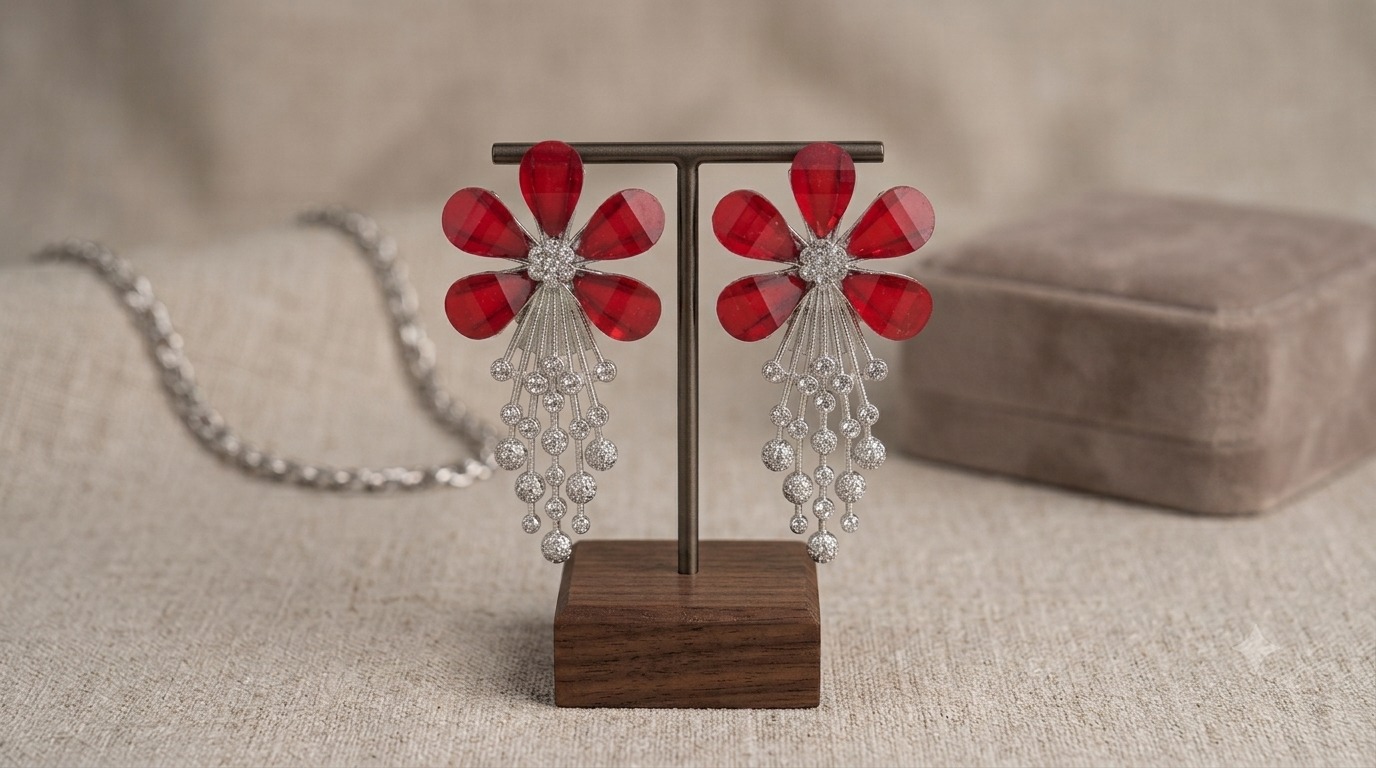 Red Flower Earings